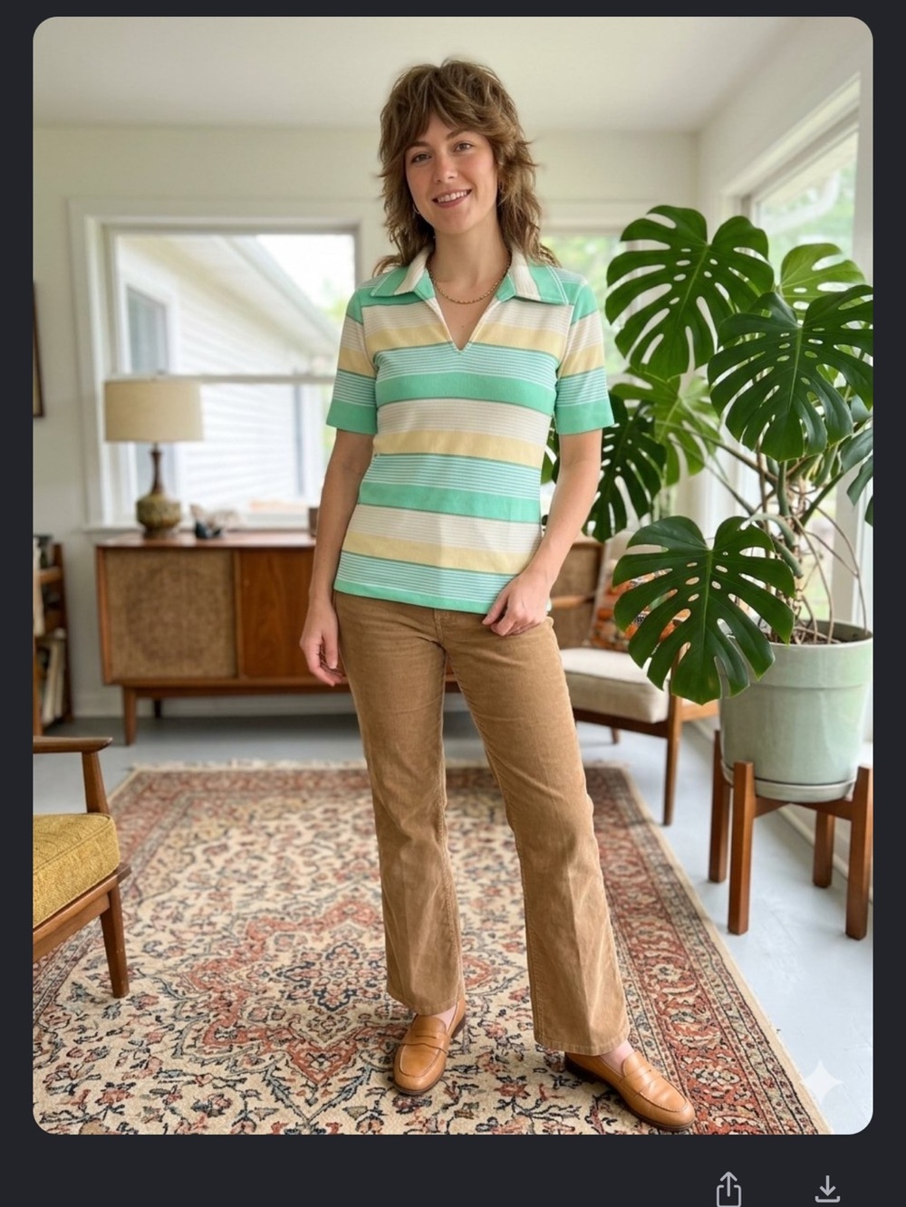 Vintage 1970s Elan Poly Knit Polo Top Wide Collar Pastel Stripe Grandmacore
